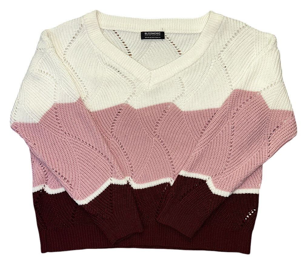 Bloomchic Color Block V-Neck Pink & Cream Sweater 14/16